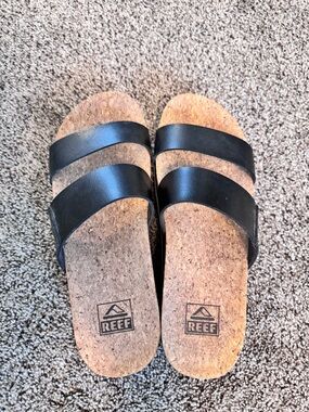 Reef Black Cork Slide Sandals
